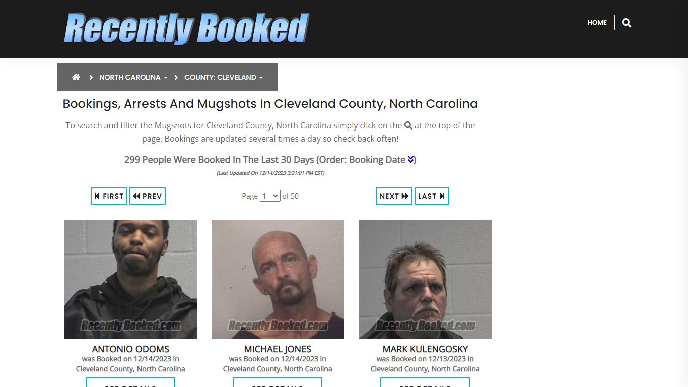 Bookings, Arrests and Mugshots in Cleveland County, North Carolina